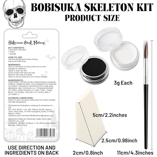 Black and White Face Paint Skeleton Makeup Kit Halloween Character Set for Kids Adults, Safe Non-Toxic Skull/Ghoul Face Painting Kit for Stage, Costume Parties, Dress Up Cosplay & Special FX Make-Up