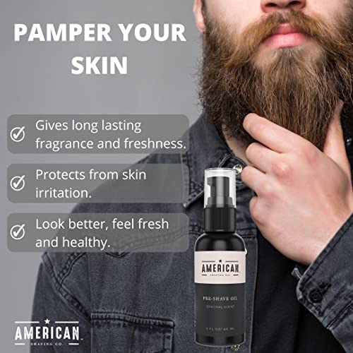 Pre-Shave Oil for Effortless, Smooth & Irritation-free Shave, For Men¡¯s Skin Care Natural Handcrafted Blend Argan & Jojoba Oil, Protects Razor Burn, Premium Pre-Shave Oil by American Shaving Co - 2 Oz