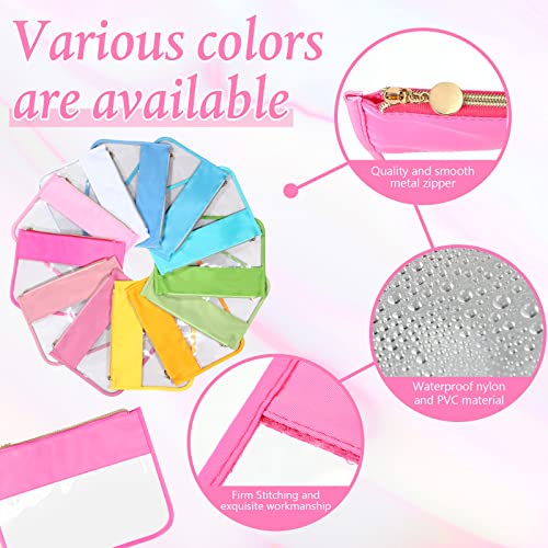 Sweetude 12 Pieces Clear Zipper Pouch for Travel Nylon Makeup Bag Waterproof Snack Stuff Pouches Cute Purse Cosmetic Bags for Women Girls Gifts