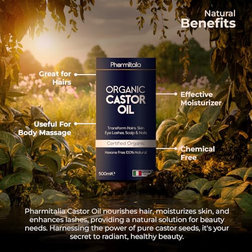 Caster Oil Organic Cold Pressed Unrefined Glass Bottle - Organic Golden Castor Oil for Face, Scalp, Eyelashes, Skin Care and Nails - Aceite De Castor Organico Puro - 500ml