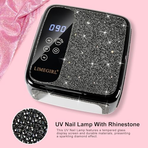 Sparkling Diamond UV Nail Lamp - Cordless, Professional Gel Nail Polish Curing Lamp with 4 Timers & LCD Touch Display, Salon-Grade Diamond UV Nail Dryer