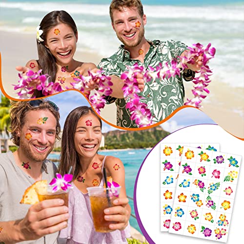 Nosiny 240 Pcs Hibiscus Glitter Tattoos Hawaiian Temporary Tattoos Flower Luau Stickers Summer Decal Stickers Tropical for Women Men Body Face Hawaiian Themed Party