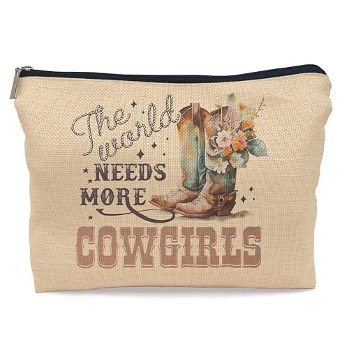 The World Needs More Cowgirls Funny Makeup Bag, Retro Western Country Floral Boots Cosmetic Bag, Gift for Teen Girls