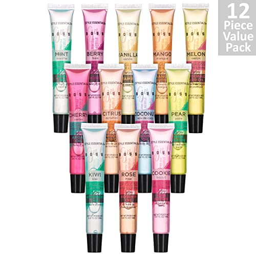 EXPRESSIONS 12pc Lip Gloss Lip Oil Collection ? Lip Gloss Tubes with Essential Oils, Moisturizing, Hydrating Lip Glosses, Lip Glow Oil, Hydrating Lip Balm