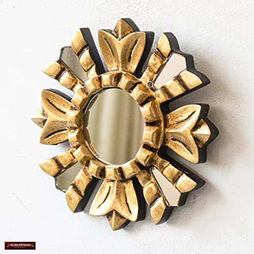 Gold Round Wall Mirror Living Room - Peruvian Hanging Mirror Valentines Day Decor Gift for Women, mon - Mirror on The Wall