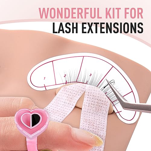 Pretty memory Lash Practice Kit with Mannequin Head, 100 Pcs Glue Rings for Eyelash Extension, 35 Pairs of Lash Mapping Stickers, Eyelash Extension Supplies for Practice