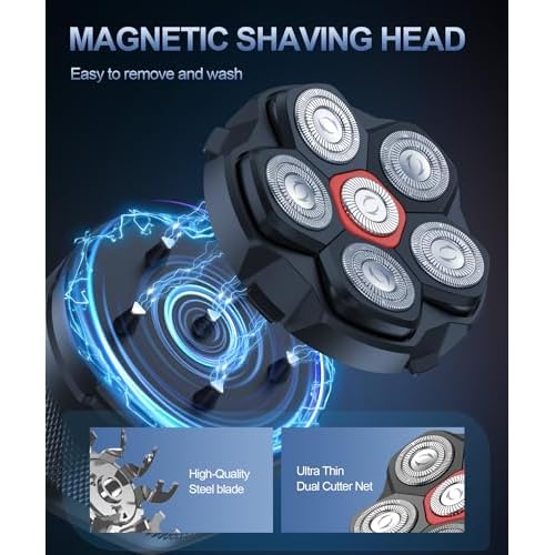 Head Shavers for Bald Men, 10000 RPM High-Speed 6D Magnetic Razor, IPX8 Waterproof Wet/Dry Shaving, Hypoallergenic Blades, LED Display & Storage Case, Lustrous Black