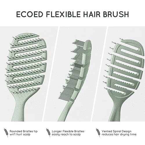 Detangler Hairbrush, Soft Bristle Detangling Brush for Straight, Wavy, Curly and Fine Hair, Dry and Wet, Quick Smoothing for Women and Men, Eco-Friendly & Sustainable Material (Green)