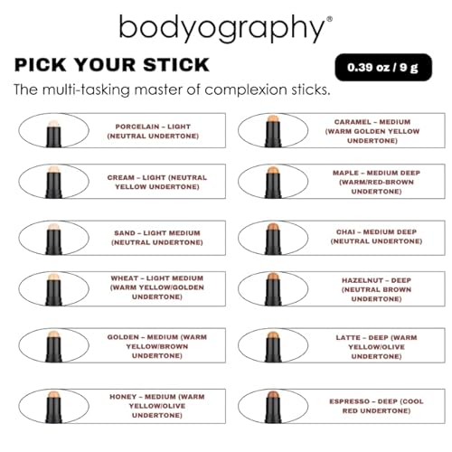 Bodyography Pro Perfect Foundation Stick - Demi-Matte Finish with A Natural Look - Enhancer for Concealing, Highlighting, and Contouring - Vitamin C & E (Honey)