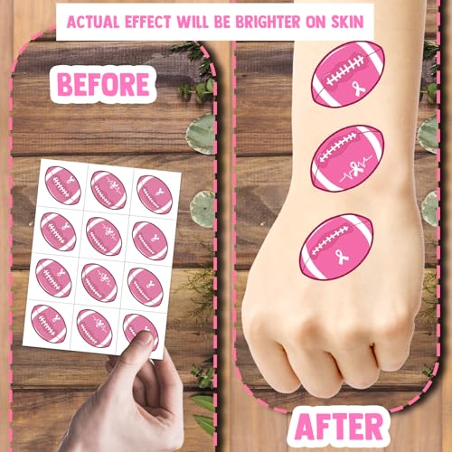 192Pc Pre-Cut Pink Football Breast Cancer Awareness Temporary Tattoos Stickers,16 Sheets Ribbon Themed Tattoos Stickers (Pink Football)