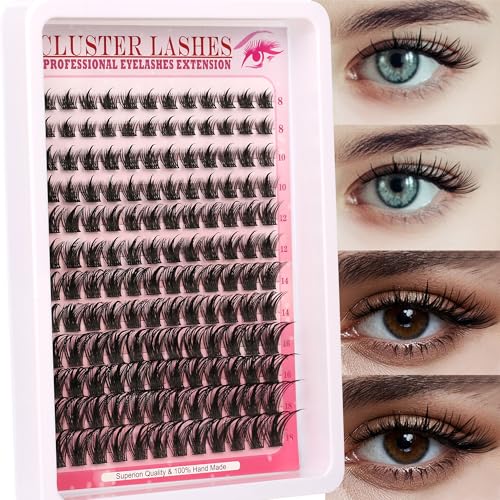 144 PCS Lash Clusters, 8-18mm Mixed Length Individual Cluster Lashes, C/D Curl Wispy Eyelash Extensions, Lightweight & Reusable DIY Lashes for Beginners, Natural to Dramatic Look