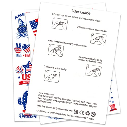 ALIBBON 10 Sheets Glow in the Dark Patriotic Tattoos, 4th of July Temporary Tattoos, American Flag Tattoos, Red White and Blue Party Supplies for Independence Day Labor Day Veterans Day