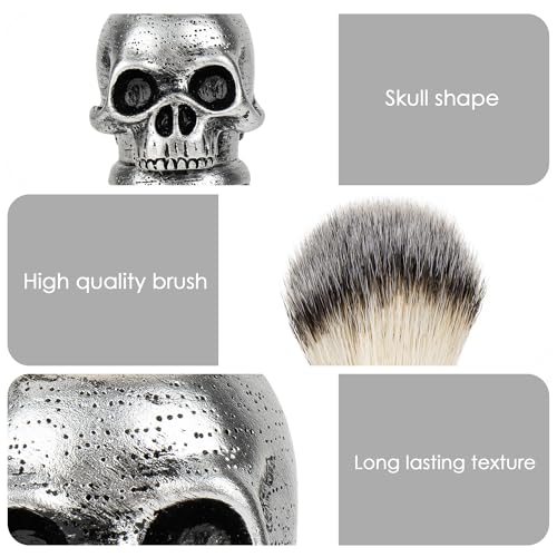 Skull Head Shaving Brush, 2 Pack Soft Shaving brushes for men, Beard Tools, Gifts for Him Dad Husband Brother Boyfriend Grandpa (Yellow, Silver)
