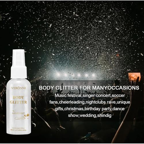 Body Glitter Spray for Face Hair Body, Silver White Body Shimmer Spray Sparkle Powder, Long Lasting and Quick-Drying Highlight Glitter for Stage, Festival, Party and Makeup
