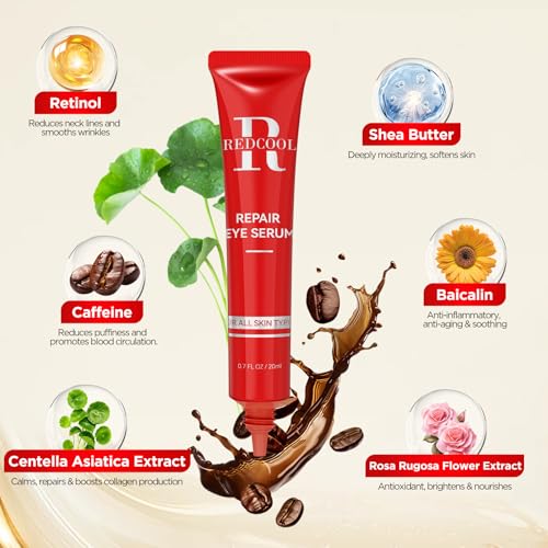 Caffeine & Retinol Under Eye Serum ? Dermatologist-Tested, Fast Absorbing, Correction for Puffy Eye Bags Fine Lines Dark Circles Wrinkles While Providing Moisturizing Care