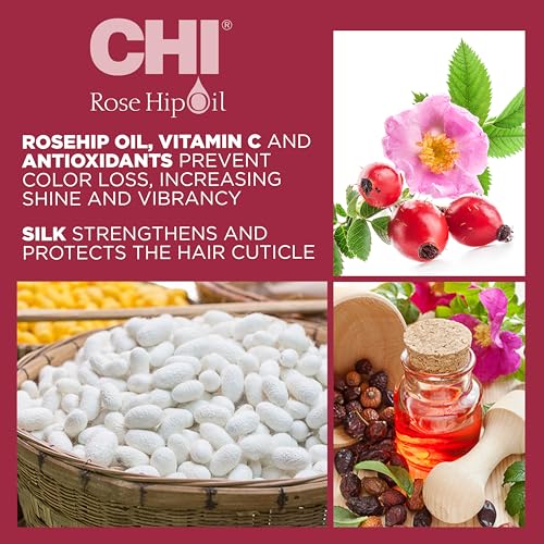 CHI Rosehip Oil Protecting Shampoo, Gently Cleanses Color-Treated Hair & Helps Retain Color, Sulfate, Paraben, & Cruelty-Free, 11.5 Oz