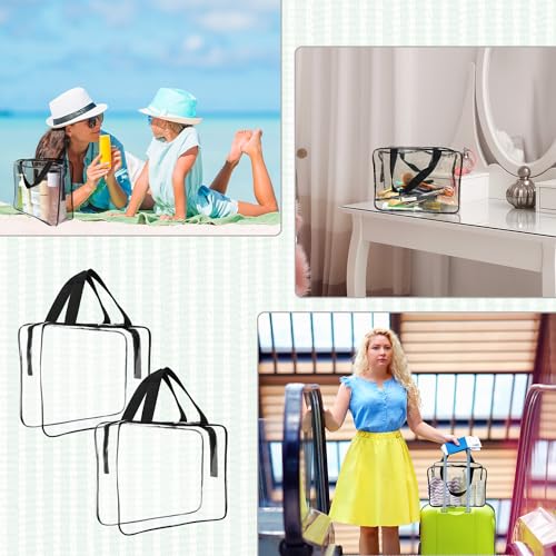 GEMLORD 12 Pieces Large Clear Cosmetic Organizer Makeup Bag, Clear PVC Travel Toiletry Bags with Zipper and Handle, Plastic Tote Bags for Beach, Traveling, Shopping, Storage