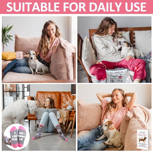9 Pcs Dog Lover Mom Gifts for Women Novelty Fleece Blanket Blanket Socks Mug Cosmetic Bag Keychain Bracelet Cards Mother's Day Idea Gifts Box Set for Mom Birthday Basket Valentine's Day