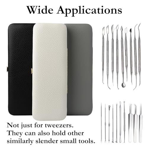 Lash Tweezers Organizer, Eyelash Extension Tweezers Bag, Soft PU Leather 8 Positions Rounded Corners Portable, Individual Storage Case Box for Tweezers, Makeup Brush, Slender Small Tools(Black)