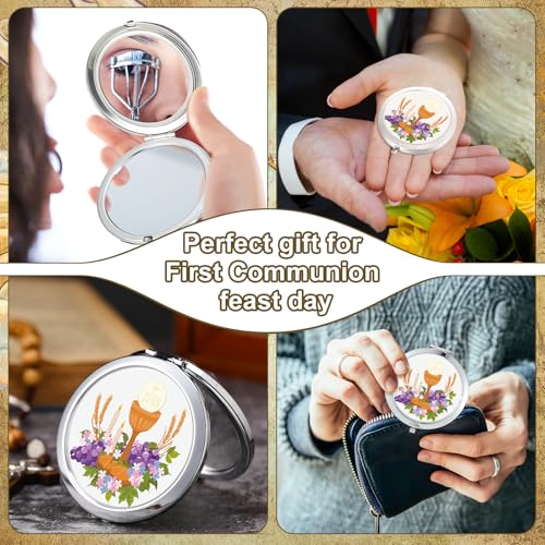 Bucherry 24 Pack Baptism Compact Mirror Favor with Organza Bags Bautizo Recuerdos De Bautizo Para Holy Spirit Baptism Compact Mirror for Christening Party Favor