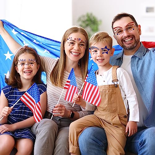 HOWAF 4th of July Face Tattoo Stickers, 10Pcs USA Independence Day Facial Makeup Stickers, Patriotic Fake Tattoos, Waterproof, Red, White, Blue