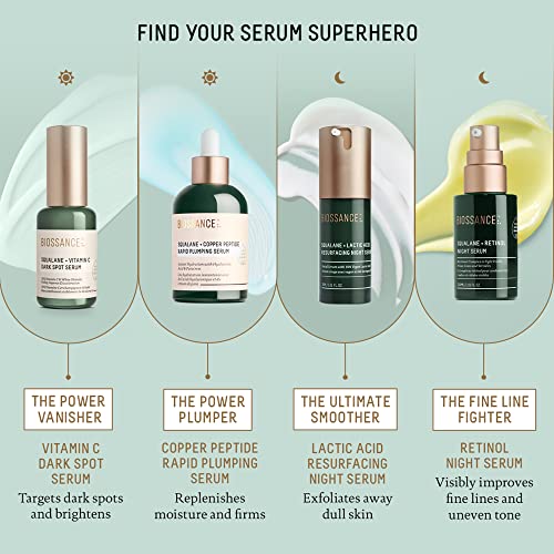 Biossance Squalane + Lactic Acid Resurfacing Night Serum - Vegan 10% Lactic Acid Face Serum for Skin Texture and Fine Lines - Gentle Night Exfoliant, Hydrating - Pore Reducer for Face, 1.0 Ounce