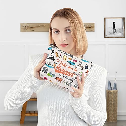 WZMPA Michigan State Travel Cosmetic Bag Michigan Souvenirs Gifts Take Me To Michigan Zipper Pouch Bag Michigan State Merchandise (To Michigan)
