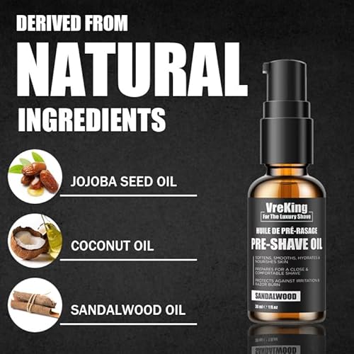 Pre Shave Oil For Men, Men Beard Pre Shaving Oil For Men For Safety Razor & Straight Razor, Pre-Shave Oil Men For Smooth Shave, Protects Against Irritation & Razor Burn, Sandalwood, 30ml