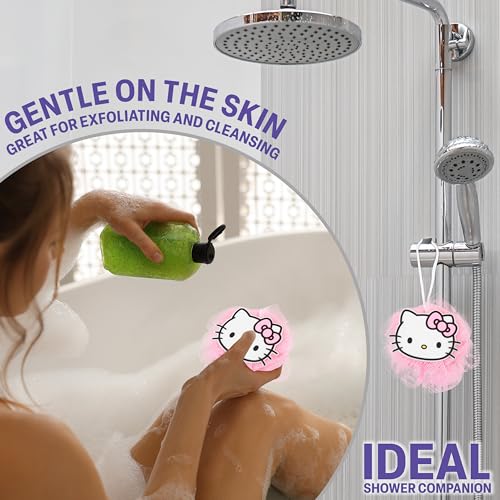 Hello Kitty Sanrio Shower Accessories Set, Kawaii Toiletry Bag with Shower Cap Headband Bath Sponge, Gifts for Girls, Teens, Women (Pink Hello Kitty)