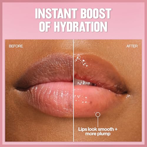 Revlon Super Lustrous Glimmer Lip Oil, Moisturizing & Tinted, Shiny Finish, Made with Plant-Based Squalane, 001 Candy Hearts, 0.13 fl oz