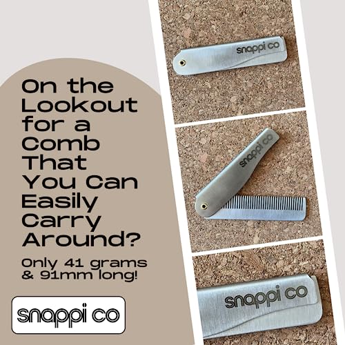 Snappi Co¢ç Metal Folding Beard Comb | 304 Stainless Steel Pocket Comb for Men for Beard Grooming, Hair Styling & Moustache Care | Compact Flip Comb, Portable Mens EDC Accessories | Includes Gift Box