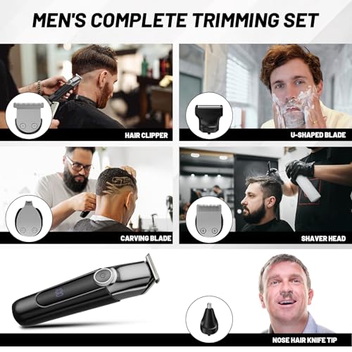 Mens Hair Clippers, Cordless Beard Trimmer Set Waterproof Versatile Nose Hair Trimmer for Men Temple, Groin, Nose, Ear Hairs, Hair, Beard, Body Professional Manscaper Rechargeable Shaver Man Gift