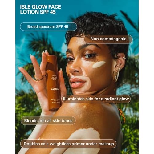 Cay Skin Isle Glow Face Moisturizer SPF 45 ? Illuminating Moisturizer, Broad Spectrum Sunscreen + Makeup Primer ? Lightweight, Pearlescent Formula with Radiant Finish for All Skin Types ? 2-Pk, 1.5 oz