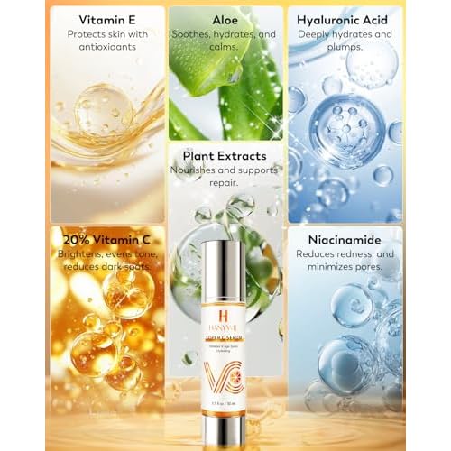 HANYWIL 20% Super Vitamin C Serum for Mature Skin 30-70 Women, Dark Spot Remover with Hyaluronic Acid & Active Lock Tech, Hydrating Total Package Serum for Wrinkles & Firming, Even Skin Tone, 1.7fl oz
