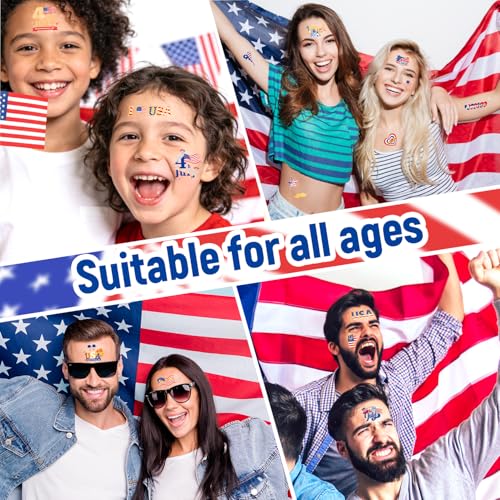 4th Of July Temporary Tattoos, America Flag, USA, Patriotic, July 4th, Independence Day, Red White Blue Accessories Decorations For Party 4 Sheets