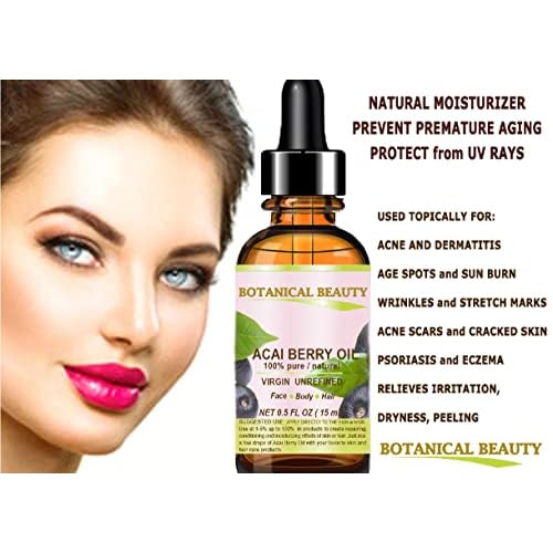 Botanical Beauty? ACAI BERRY OIL 100% Pure Natural Virgin Unrefined Cold Pressed Carrier Oil. 1 Fl Oz 30 ml for Face, Skin, Hair, Lip, Nails. Rich in Vitamin E