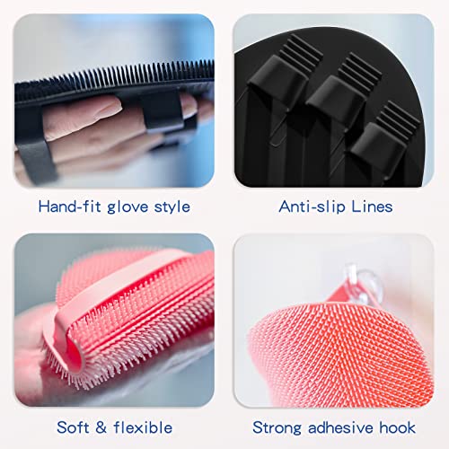 Manmihealth Soft Silicone Shower Brush, Super-Lathering and Deep-Cleaning Body & Face Scrubber, Gentle Exfoliating Bath Glove for All Skin Types(Black*2)
