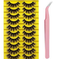 10 Pairs Black False Eyelashes, Reusable Natural to Voluminous Look for Daily & Party Makeup, Includes Pink Eyelash Curler