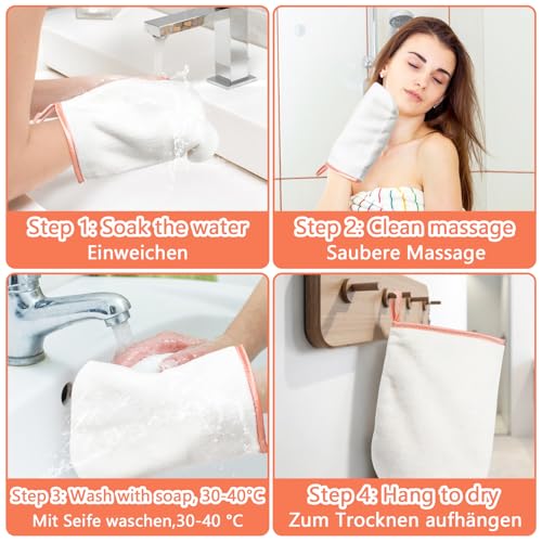 PHOGARY 8 Pack Microfiber Wash Mitts for Face Body, Super Soft Absorbent Coral Fleece Facial Cloths Bath Shower Mitt, Reusable Makeup Remover Washcloths, White, 6x9in