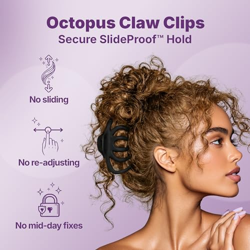 Goody SlideProof Large Hair Clips, Stylish, Secure Grip Octopus Claw Clips for Thick Hair, Styling Accessories for All Occasions & Longer Lengths, Gifts for Women & Girls, Black & Tortoiseshell, 2 Ct