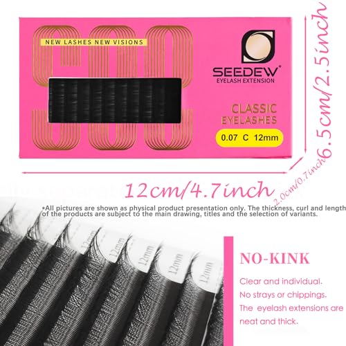 LJ Curl Lash Extensions, 0.07mm LJ MIX7-16mm 16 Rows/Tray, Classic Individual Single Natural Soft Lightweight Eyelashes Grafting for Lash Artists, Beauty Salon(Matte Black-0.07-LJ-MIX7-16mm)