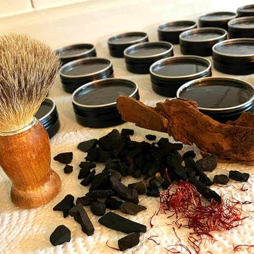 Charcoal Shave soap | Redwood & Saffron | Mens Natural solid shaving cream | Moisturizing | Oat Protein || Made in Canada - Muslim Cosmetics - Black Saffron (2oz TIN)