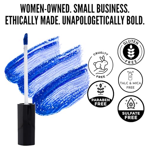 Mynena Vivid Electric Sapphire Blue Shimmer Lip Gloss Non-Sticky Filled with Iridescent Sparkles | Lightweight Lip Topper | Paraben-Free | Demi-Sheer Lipgloss from Cosplay to Everyday Glam | Blu