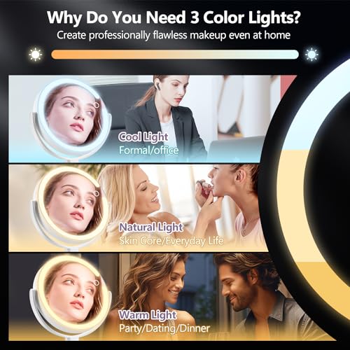 MIYADIVA Makeup Mirror with Lights, 20X Magnifying Mirror with Light and Touch Switch, Vanity Mirror with 3 Color Light