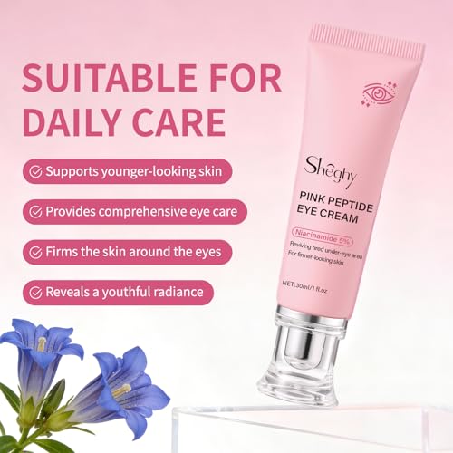 PDRN Pink Peptide Eye Serum Cream, Hydrating & Firming Eye Cream for Dark Circles, Anti-Aging Treatment Reduces Fine Lines, Uneven Skin Tone, Soothing Pink Moisturizer with Peptides, 1.01fl.oz (1)