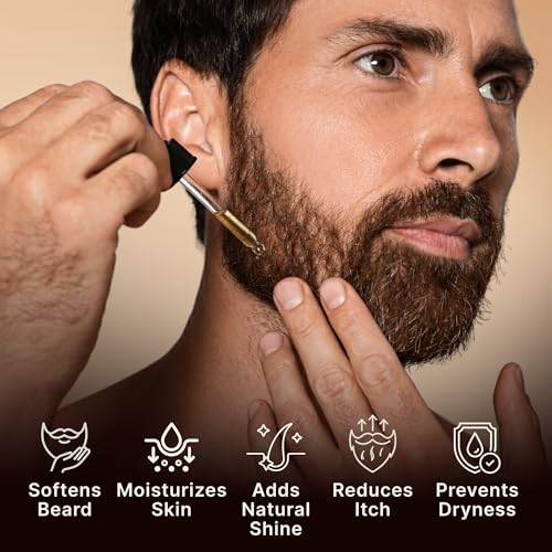 Beard Growth Oil 30ml for Men - 100% Natural Formula with Vitamin E & Jojoba Oil for Mustache Growth Oil, Promotes Thicker Fuller Beard & Reduces Itch, Valentines Day Gifts for Him Boyfriend Husband