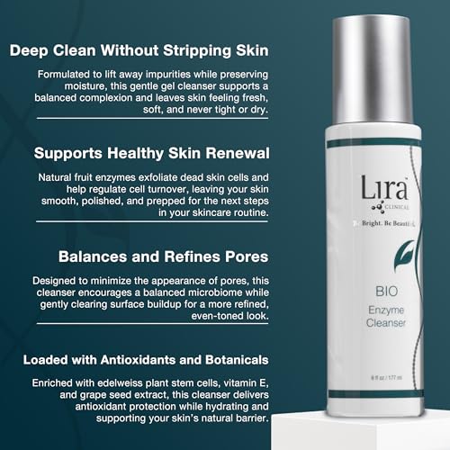 Lira Clinical BIO Enzyme Cleanser for Sensitive Skin Control - Papaya Enzyme Gel Face Wash - Hydrophilic Exfoliating Facial Cleanser - Deep Cleansing Skincare with Hydrating Care - 6 Oz