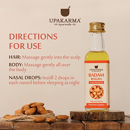 Upakarma Pure and 100% Natural Cold Pressed Sweet Almond Badam Rogan Oil)-100 ml (pack of 1)