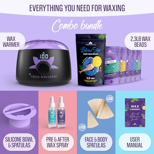 Tress Wellness Wax Warmer Kit with Silicone Wax Melting Bowl and Bikini Wax