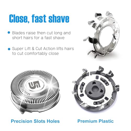 SH50 Replacement Blades Compatible with Philips Aquatec Shaver, 5000 Shavers Series, 6-pc Blades with Retaining Rings